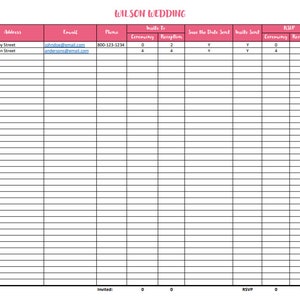 Basic Wedding Guest List Template