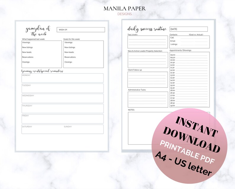 REAL ESTATE Productivity Planner Weekly Daily PDF Etsy España