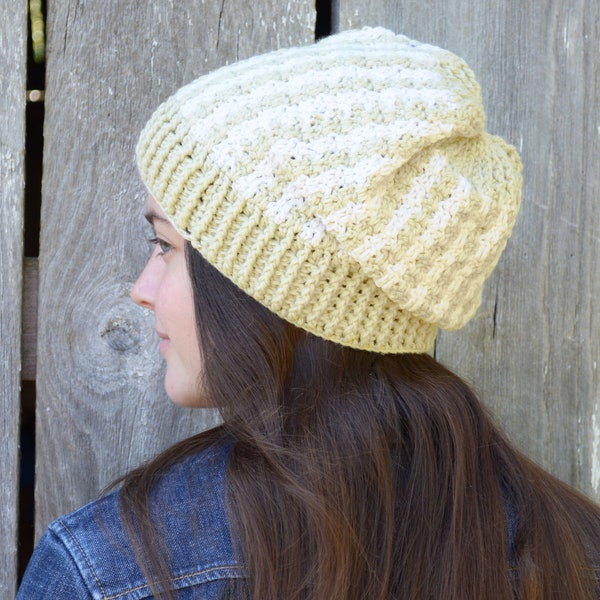 Crochet Winter Hat Ladies Size Large; Merino Wool; "Snowy Walk"