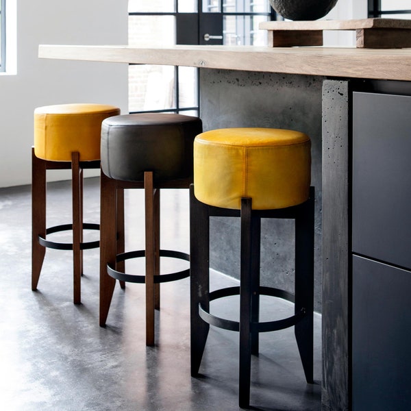 Tabourets de bar, tabouret à hauteur de comptoir, tabouret de comptoir, tabouret en cuir