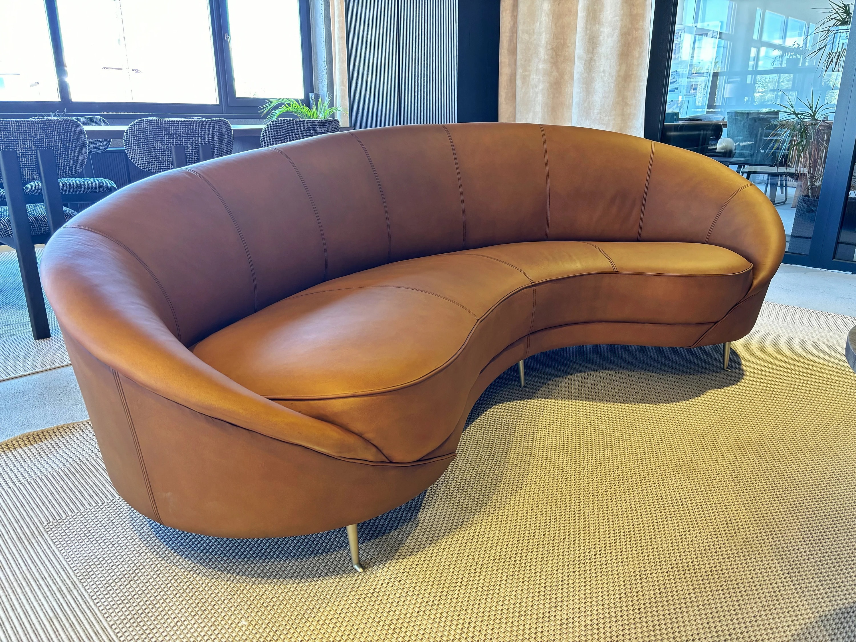 Mid-century Modern Curved Buffalo Leather Loveseat: Stylish ...