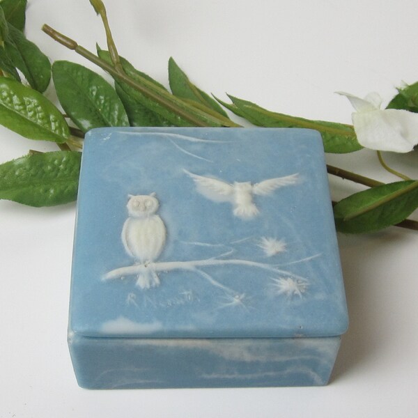 Vintage Nemith Soapstone Owl Trinket Box