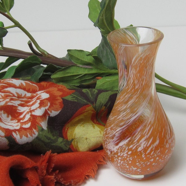 Vintage Caithness Vase, Orange Swirl Hand-Blown Glass