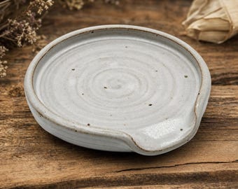 Stoneware Spoon Rest, Speckled White, Ceramic Spoon Holder, Farmhouse Kitchen Decor, Spoon Rest Ceramic, Spoonrest, Large Spoon Rest