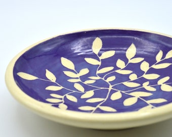 Purple Ceramic Ring Dish, Handmade Jewelry Dish, Carved Pattern Jewelry Holder, Wheel Thrown Pottery Trinket Dish, Ready to Ship