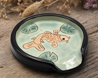 Koi Fish Pottery Spoon Rest, Ceramic Spoon Holder, Farmhouse Kitchen Decor, Spoon Rest Ceramic, Spoonrest, Large Spoon Rest