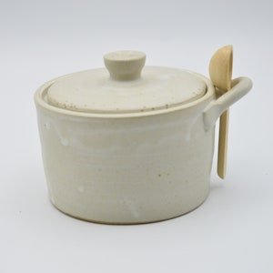 Matte White Salt Cellar with Lid and Spoon, Stoneware Ceramic Salt Cellar