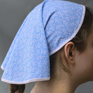 Blue Rounded Veil  Christian Ladies Headcovering / Prayer Veiling / Covering / Headship Veil /  Iris Pattern polyester