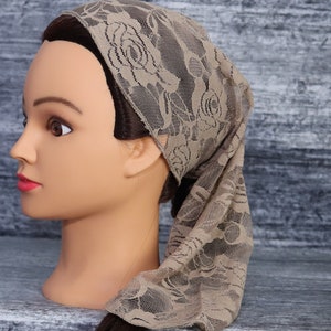 Mocha Lace Head Covering: Christian Headband Veil | Violet Pattern