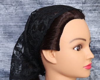Black Lace Head Covering: Christian Headband Veil