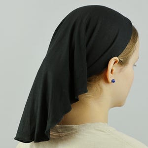 Christian Black Veil Headcovering Long Cotton knit Stretch Prayer | Violet Pattern with plain edge