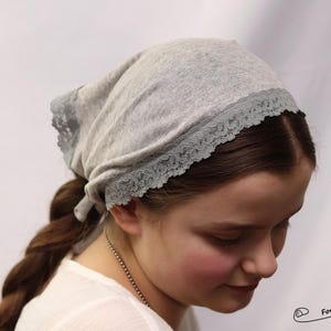 Silver Gray Lace Headband Veil: Christian Headcovering