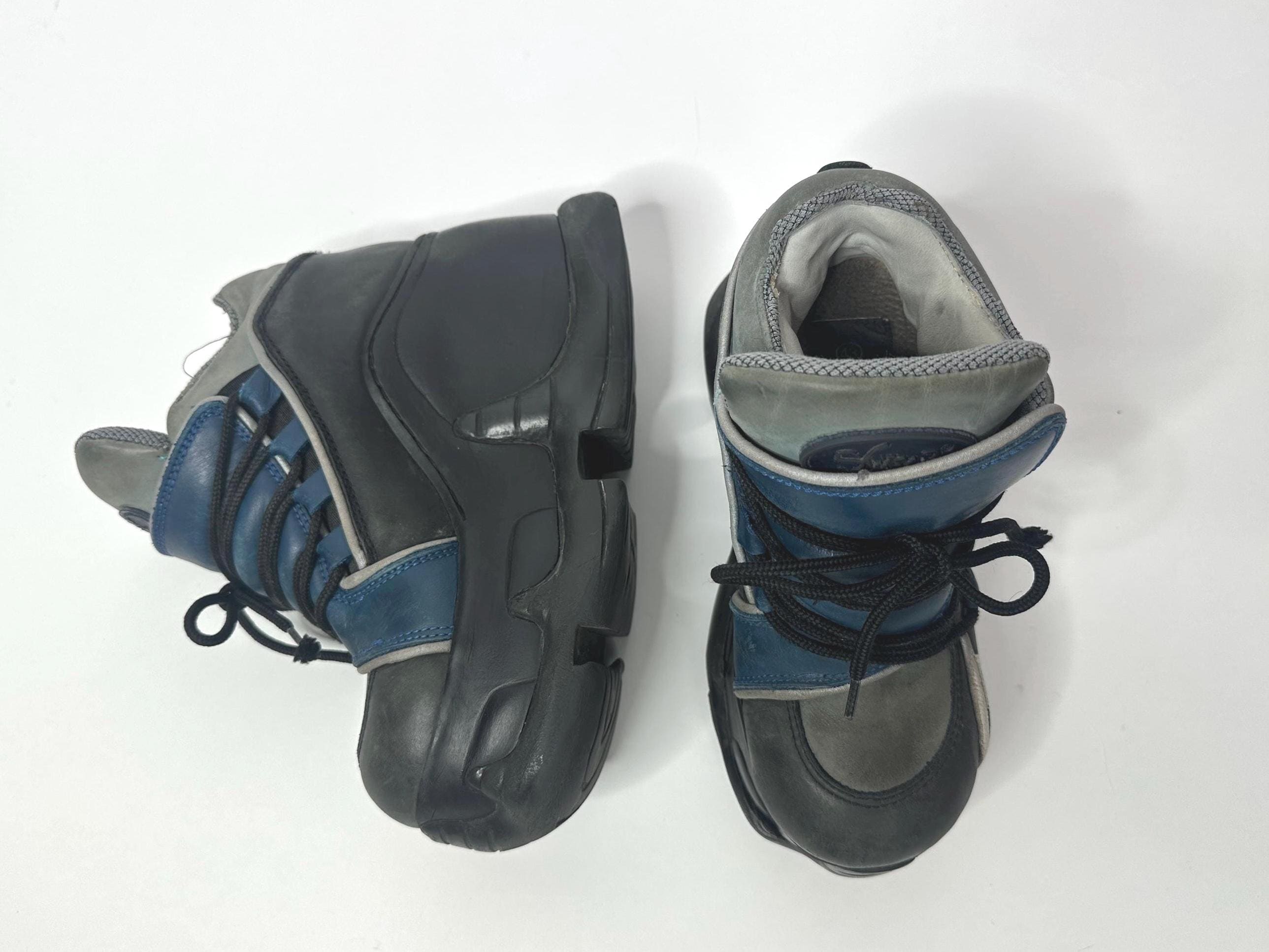 1990's Vintage Swear London Blue Leather Lace-up Platform Boots US