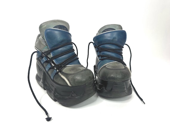 1990's Vintage Swear London Blue Leather Lace-up Platform Boots US
