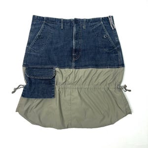 2000er Jahre Marithé + François Girbaud Rekonstruierter Denim & Nylon Cargo Cinch Midi Mermaid Rock