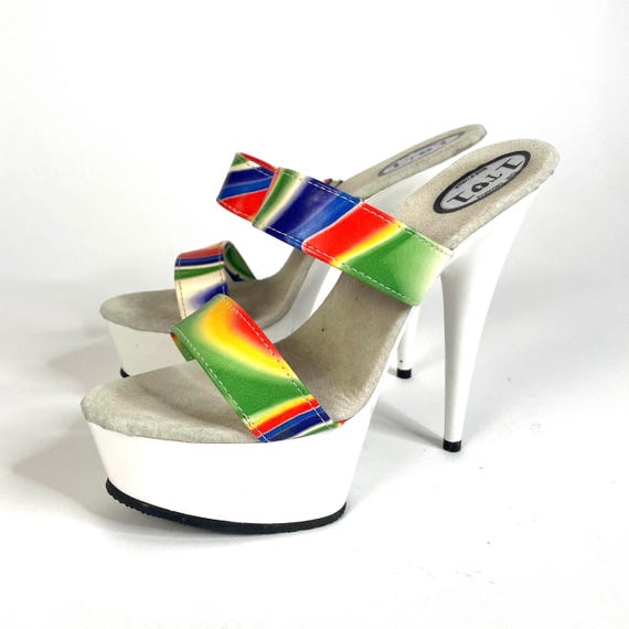 1990’s Iridescent Rainbow & White Platform Pleaser Heels