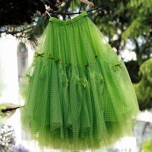 Checked Romantic Handmade Bow Tulle Skirt,Irregular Hemline A-Line soft Fluffy Skirt,Custom made