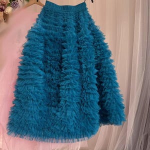 Custom Tulle Skirt: Peacock Blue,Handmade Ruffled Fluffy Soft Skirt,Romantic Womans skirt