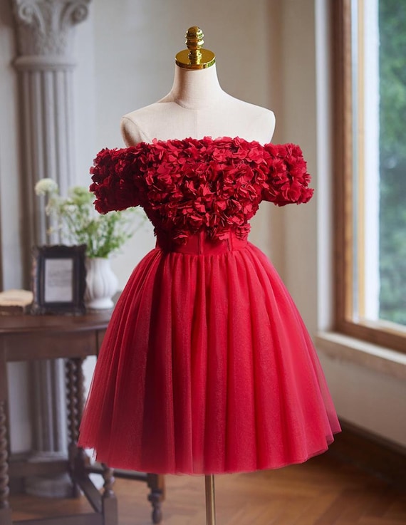 red 3d flower bodice mini dress Red 3D Flower Bodice Mini Dress  FARM Rio