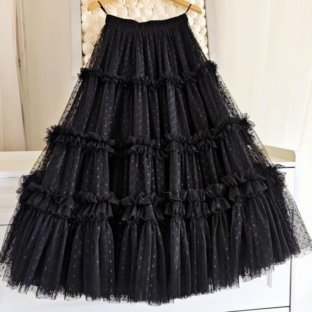 Vintage High Waist Polka Dot Print Tulle A-line Mesh Tutu Skirts