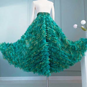 Gekräuselter Tüllrock, handgemachter flauschiger Swing-A-Line Party Abschlussballrock, nach Maß