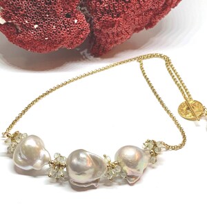 Baroque Pearl Aquamarine 14k Gold Choker Necklace