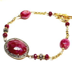 Ruby Slice Pave Diamond 14k Gld Fill Bracelet