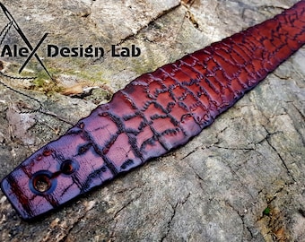 Wide brown burnt Worn Long Leather Guitar Strap Custom Acoustic Guitar Personalized Electric Adjustable Guitar Strap thick leather Steampunk