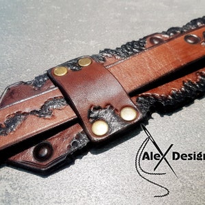 Wide brown burnt Leather Long Guitar Strap Steampunk Custom Acoustic Personalized Guitar Electric Adjustable Guitar Strap thick leather