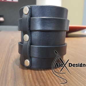 wide black brown Leather cuff Bracelet Double strap wristband Extra class genuine leather cuff bracelet leather Guy gift