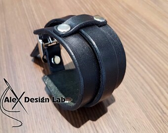 Black Leather cuff Bracelet wristband Extra class genuine brown leather cuff bracelet