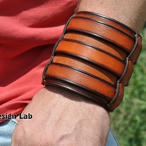 wide brown Leather cuff Bracelet with three straps wristband Extra class genuine black leather cuff bracelet