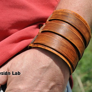 Wide Worn brown Leather cuff Bracelet with three straps wristband Extra class genuine black leather cuff bracelet