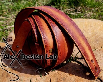 Wide brown burnt Worn Leather Long Guitar Strap Custom Acoustic Guitar Personalized Guitar Electric Adjustable Guitar Strap thick leather