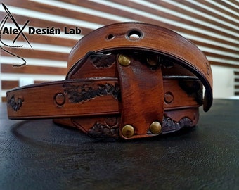 Wide brown burnt Leather Worn Guitar Strap Steampunk Custom Acoustic Personalized Guitar Electric Adjustable Guitar Strap thick leather