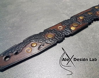 Wide brown burnt studded Leather Long Guitar Strap Custom Acoustic Guitar Personalized Guitar Electric Adjustable Guitar Strap thick leather