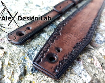Wide brown burnt Worn Leather Long Guitar Strap Custom Acoustic Guitar Personalized Guitar Electric Adjustable Guitar Strap thick leather