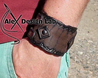 Wide Worn Burnt brown leather cuff Men's Johnny Depp style bracelet extra class genuine  leather bracelet Leather wristband Stylish gift