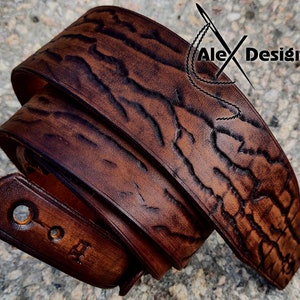 Wide brown burnt Worn Long Leather Guitar Strap Custom Acoustic Guitar Personalized Electric Adjustable Guitar Strap thick leather Steampunk