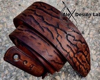 Wide brown burnt Worn Long Leather Guitar Strap Custom Acoustic Guitar Personalized Electric Adjustable Guitar Strap thick leather Steampunk