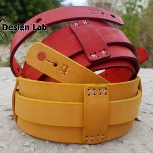 Leather Red Yellow Guitar Strap Custom Acoustic Guitar Personalized Guitar Electric Adjustable Guitar Strap thick leather artisanal strap