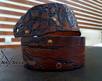 Wide brown burnt studded Worn Long Leather Guitar Strap Custom Acoustic Guitar Personalized Electric Adjustable Guitar Strap thick leather