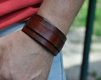 Brown Leather cuff Bracelet wristband Extra class genuine black leather cuff bracelet