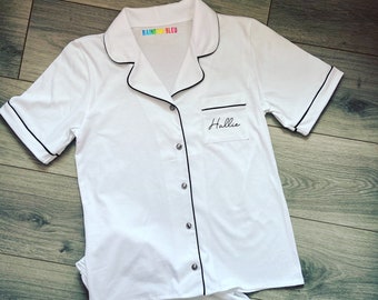 white button up pajamas
