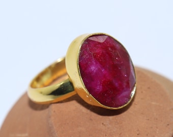 Beautiful Ruby stone handmade gold brass plated ring