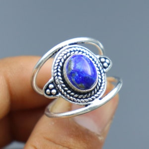 Handmade Lapis Lazuli Ring: Silver Polish Brass Signet Ring