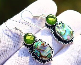 Avalon and Peridot Gemstone silver earring|925 sterling silver earring| Handmade earring| Boho jewelry| Dainty earring| Gift for her