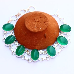 Green Onyx Cabochon handmade bracelet |  Onyx sterling silver plated bracelet | Daily wear bracelet | Bohemian bracelet | Women&#39;s bracelet