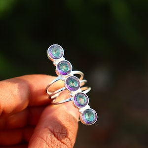 Mystic Topaz Multi-Stone Ring: Brass Art Deco Unisex Ring