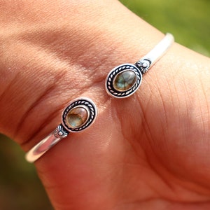 Handmade Labradorite Gemstone Cuff Bangle: Brass Spiritual Jewelry